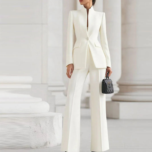 Elegant Long Sleeved Blazer+Pants Suit Set