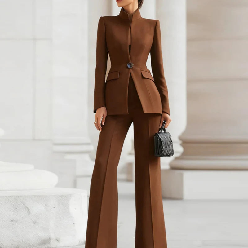 Elegant Long Sleeved Blazer+Pants Suit Set
