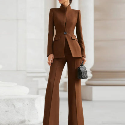 Elegant Long Sleeved Blazer+Pants Suit Set