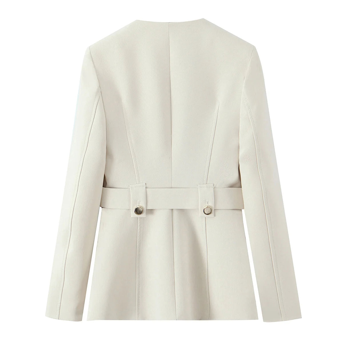 Beige Pants Set O-Neck Blazer  Tailored Jacket