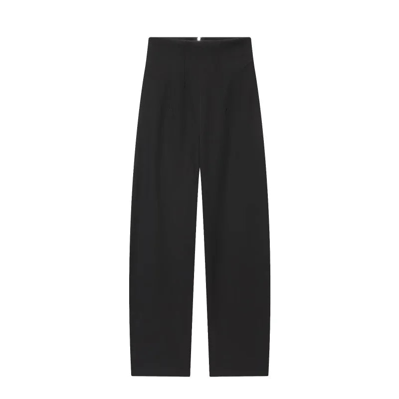 Three-dimensional cut high collar slim suit jacket & matching casual trousers