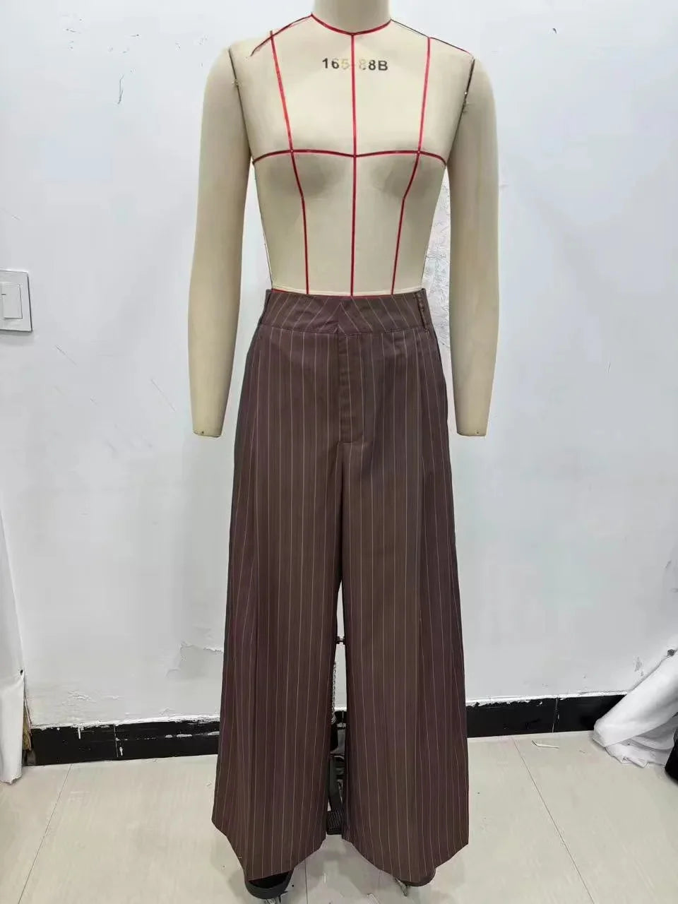 Elegant Brown Sashes Loose Single Breasted Blazers Chic Wide Leg Pant Set