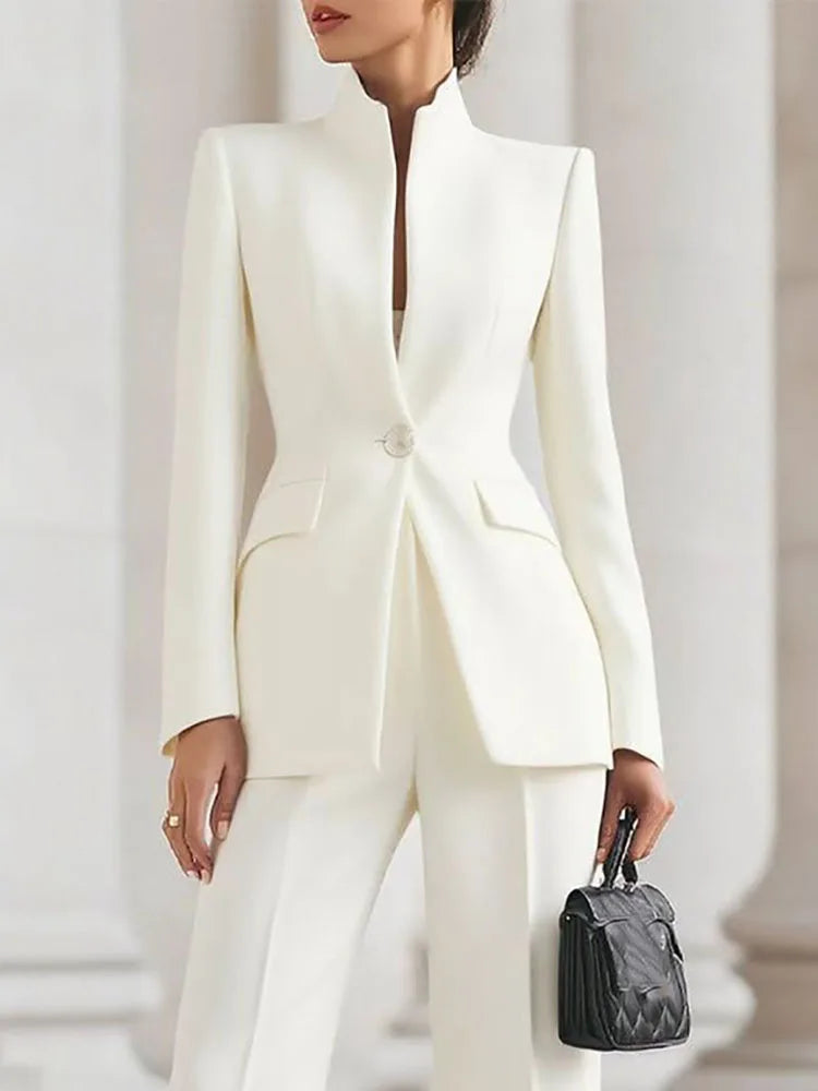 Elegant Long Sleeved Blazer+Pants Suit Set