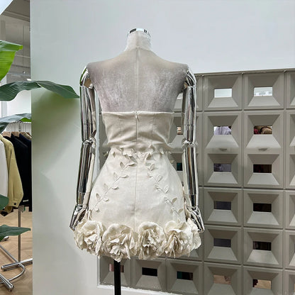Light Luxury 3D Flowers Wrapped Chest Dress