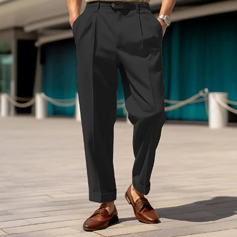 Pure Color Casual High Waist Business Pants Office Male Formal