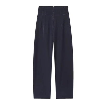 Three-dimensional cut high collar slim suit jacket & matching casual trousers
