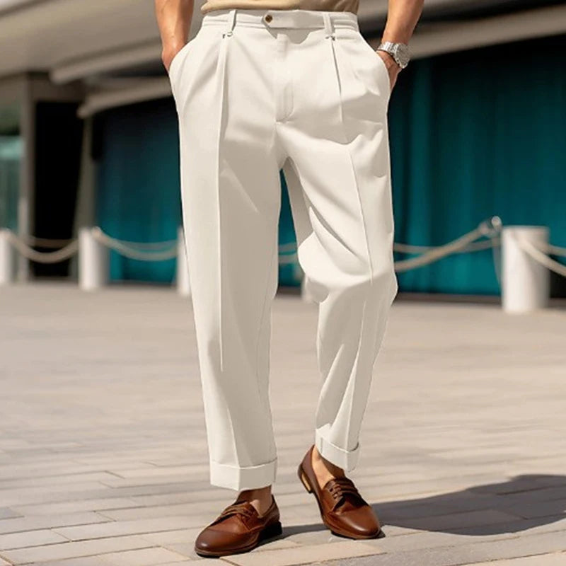 Pure Color Casual High Waist Business Pants Office Male Formal