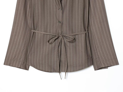 Elegant Brown Sashes Loose Single Breasted Blazers Chic Wide Leg Pant Set