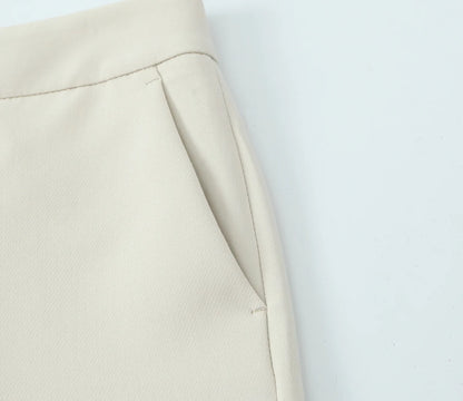 Beige Pants Set O-Neck Blazer  Tailored Jacket