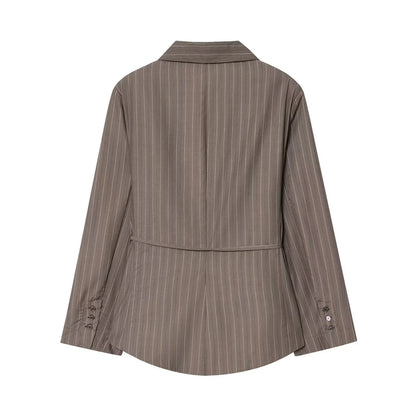 Elegant Brown Sashes Loose Single Breasted Blazers Chic Wide Leg Pant Set