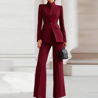 Elegant Long Sleeved Blazer+Pants Suit Set