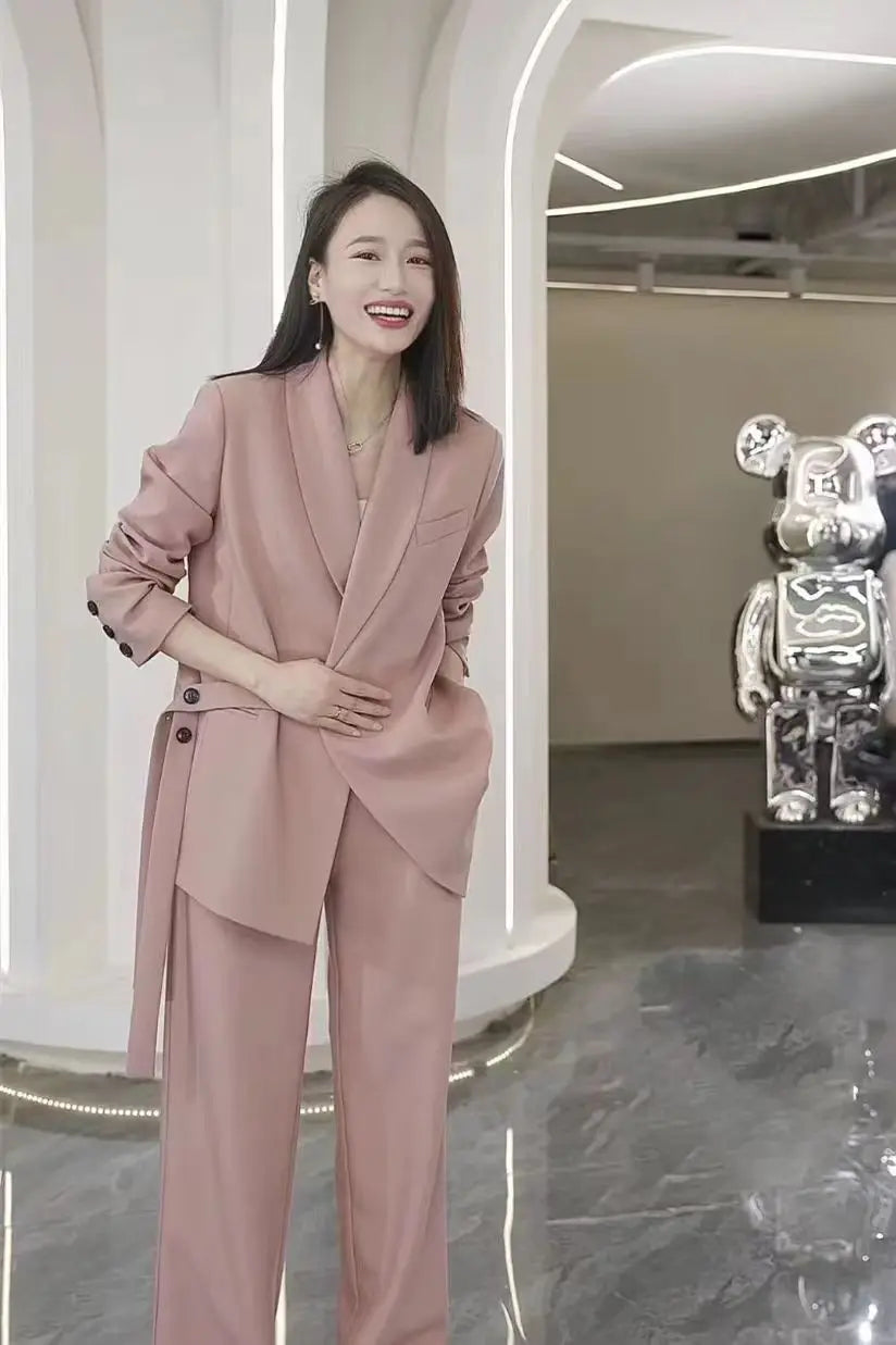 Elegant Loose Blazers Wide Leg Pants Two Piece Tailored Set