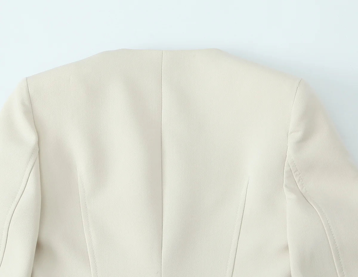 Beige Pants Set O-Neck Blazer  Tailored Jacket