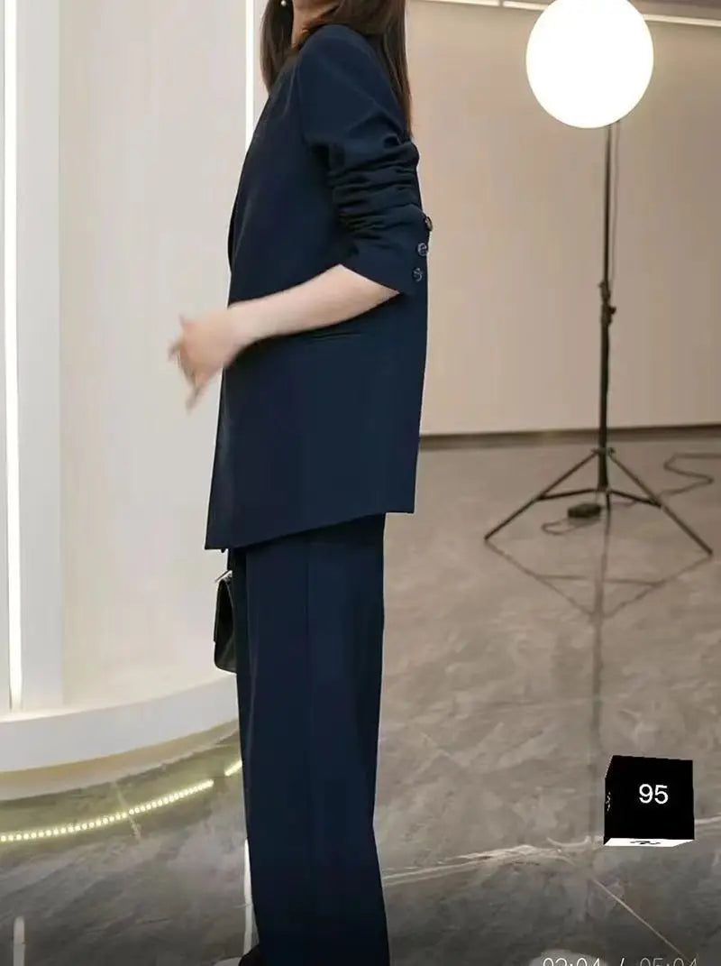 Elegant Loose Blazers Wide Leg Pants Two Piece Tailored Set