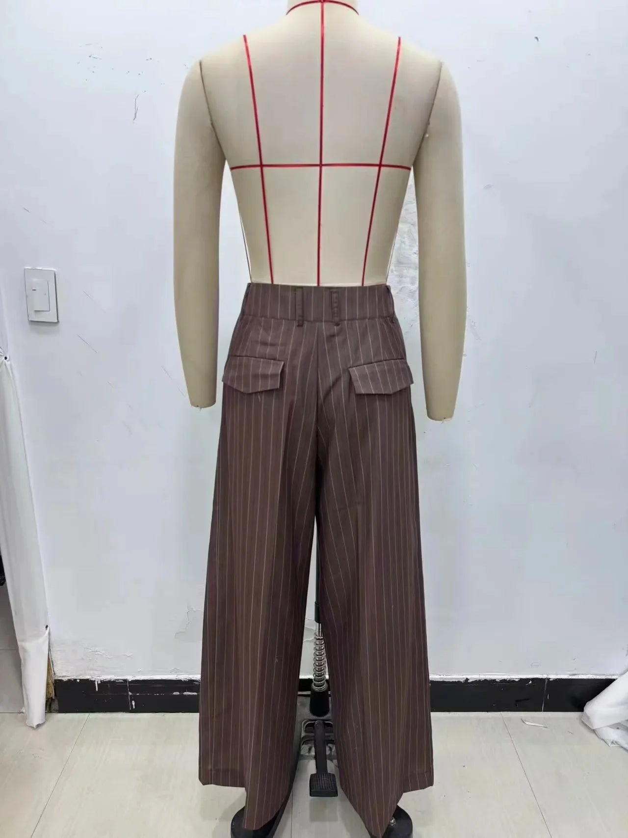 Elegant Brown Sashes Loose Single Breasted Blazers Chic Wide Leg Pant Set