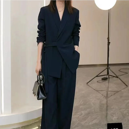 Elegant Loose Blazers Wide Leg Pants Two Piece Tailored Set