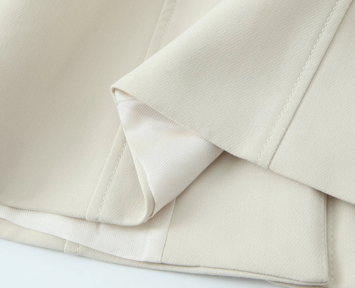 Beige Pants Set O-Neck Blazer  Tailored Jacket