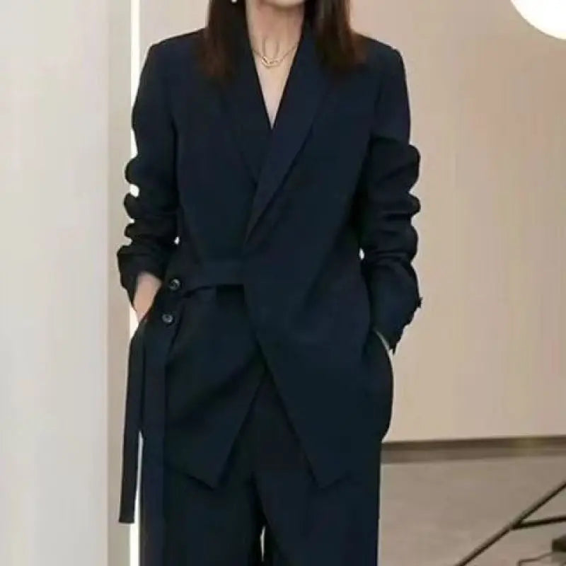Elegant Loose Blazers Wide Leg Pants Two Piece Tailored Set