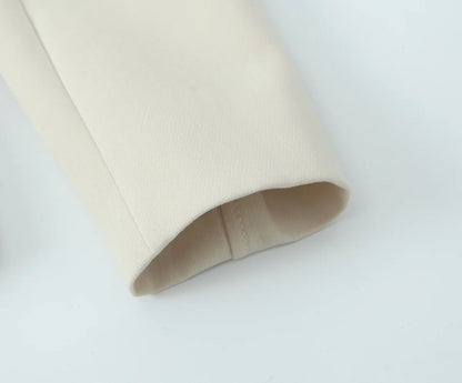 Beige Pants Set O-Neck Blazer  Tailored Jacket