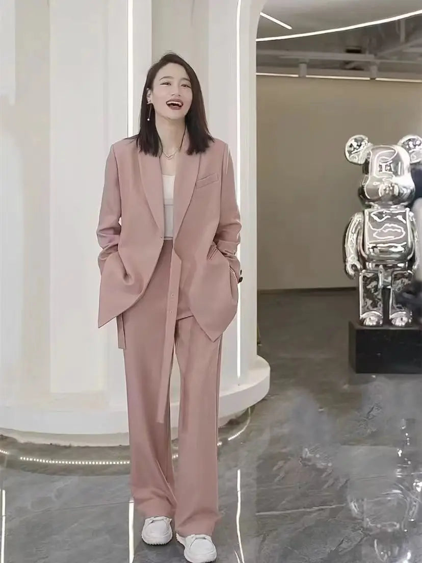 Elegant Loose Blazers Wide Leg Pants Two Piece Tailored Set