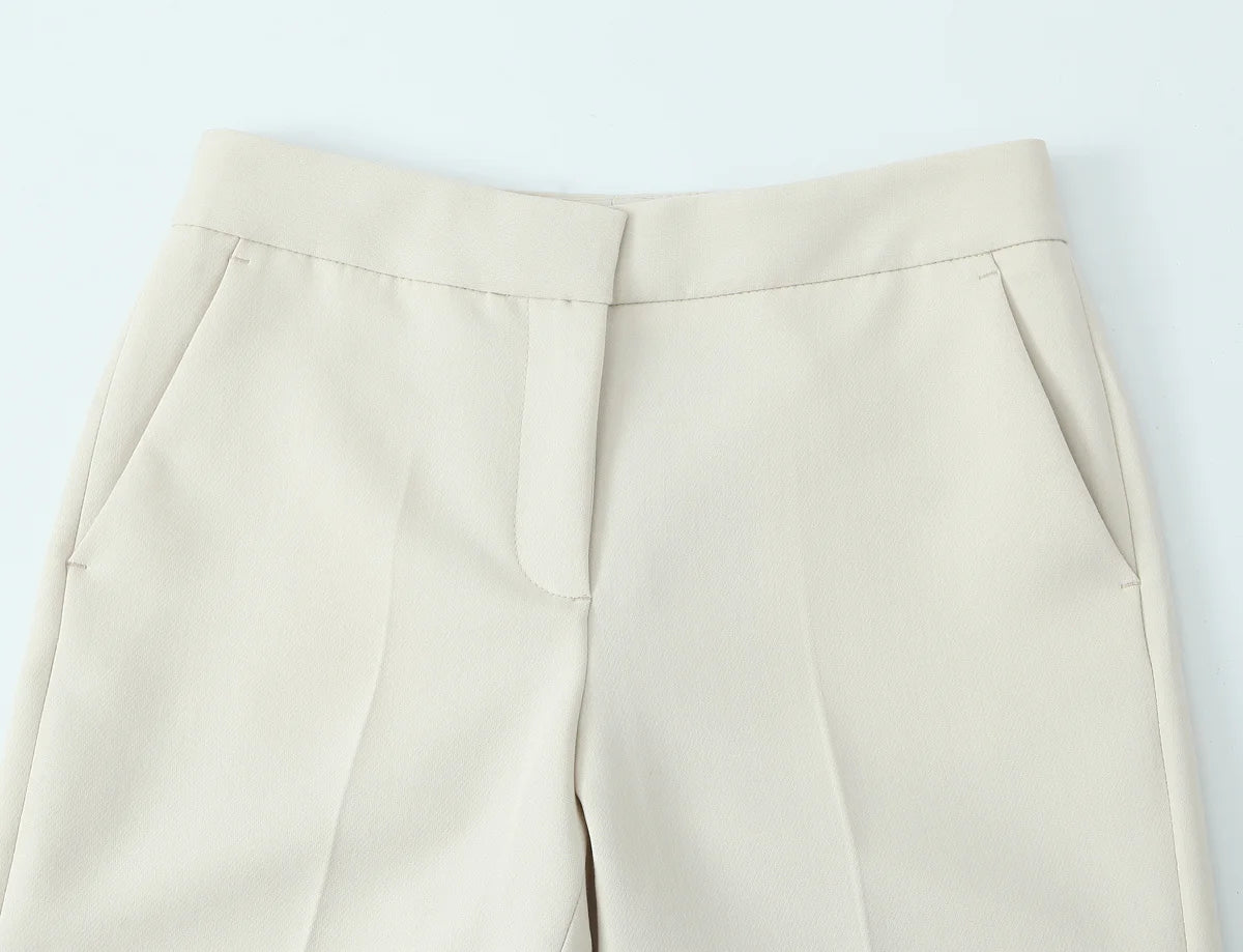 Beige Pants Set O-Neck Blazer  Tailored Jacket