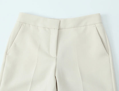 Beige Pants Set O-Neck Blazer  Tailored Jacket