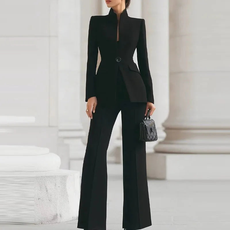 Elegant Long Sleeved Blazer+Pants Suit Set