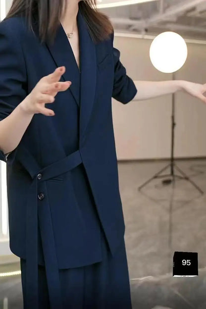 Elegant Loose Blazers Wide Leg Pants Two Piece Tailored Set