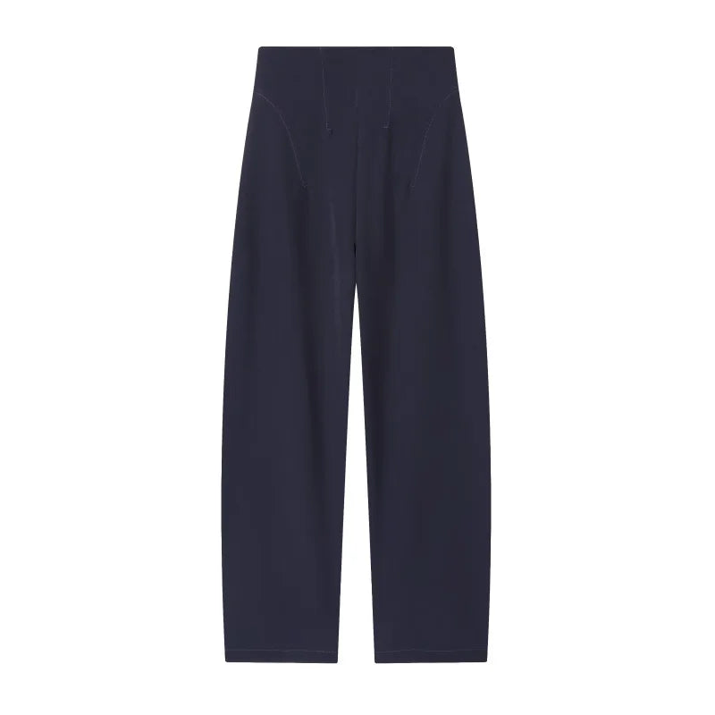 Three-dimensional cut high collar slim suit jacket & matching casual trousers