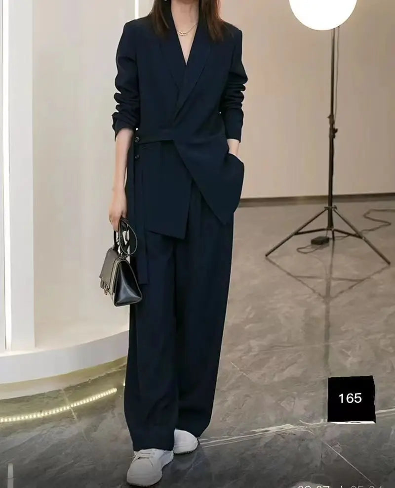 Elegant Loose Blazers Wide Leg Pants Two Piece Tailored Set