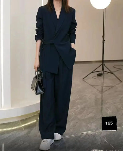 Elegant Loose Blazers Wide Leg Pants Two Piece Tailored Set