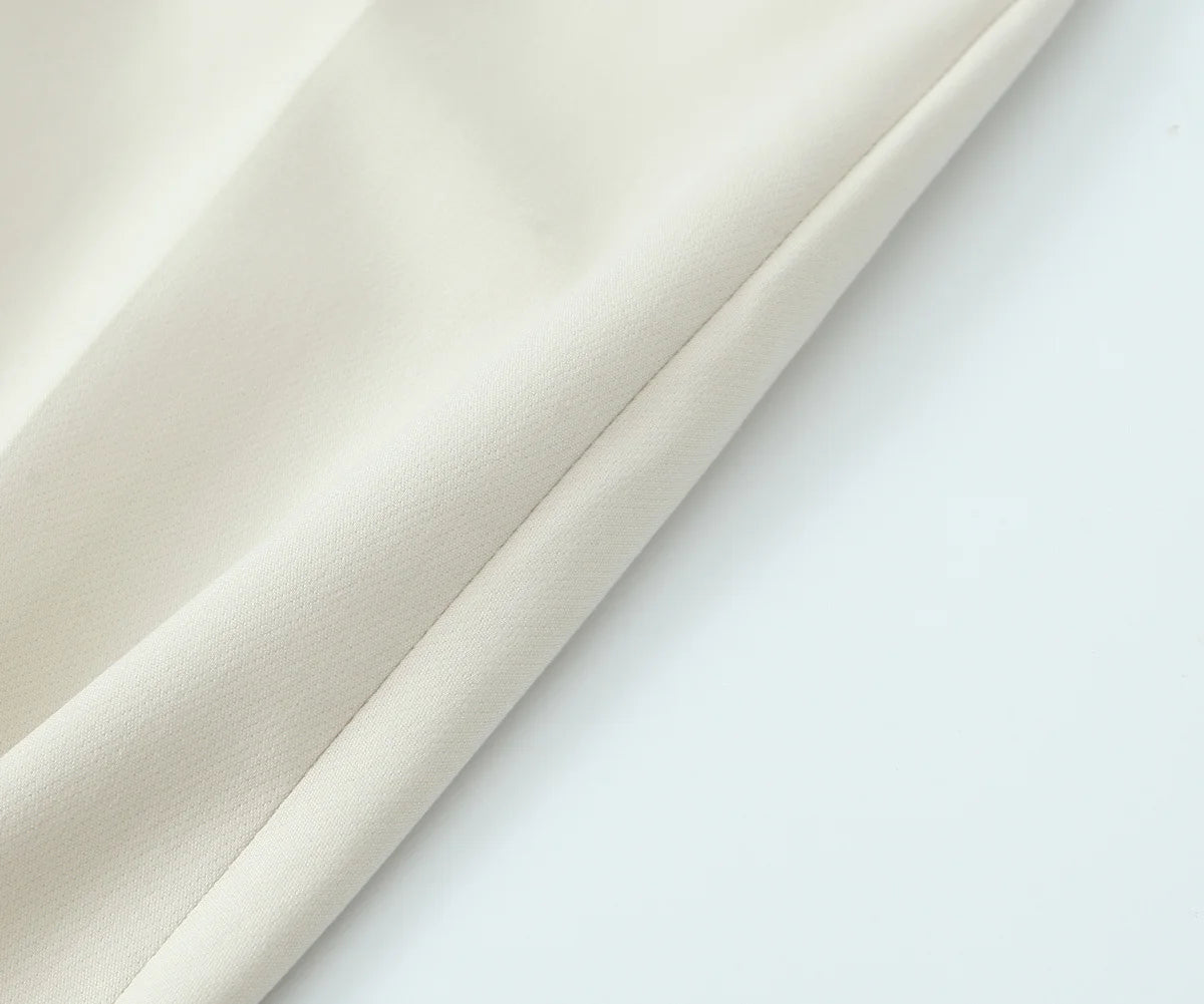 Beige Pants Set O-Neck Blazer  Tailored Jacket