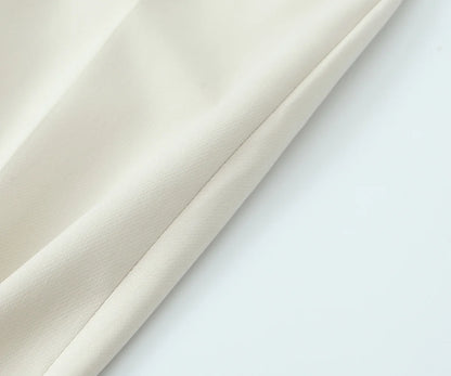 Beige Pants Set O-Neck Blazer  Tailored Jacket