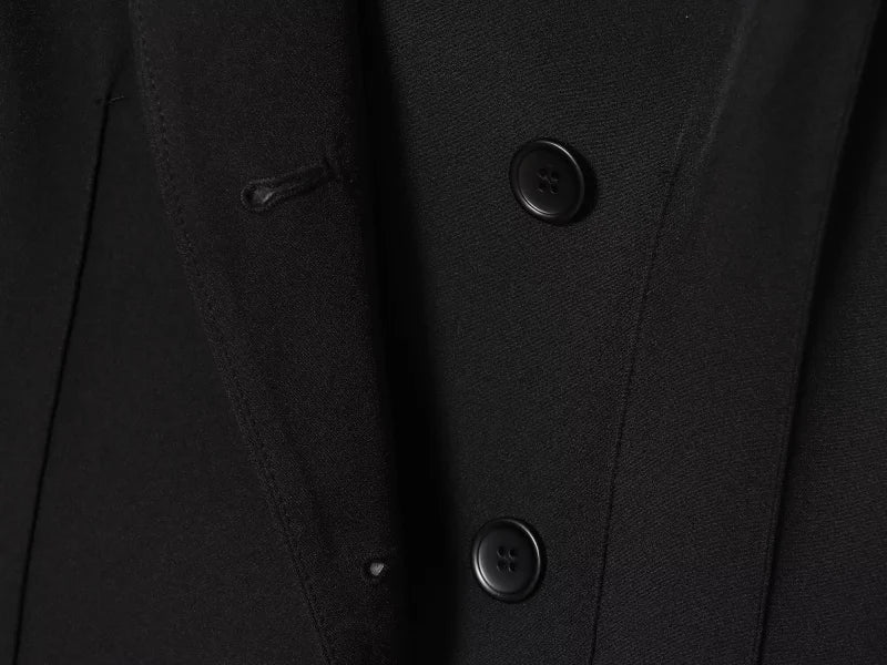 Three-dimensional cut high collar slim suit jacket & matching casual trousers