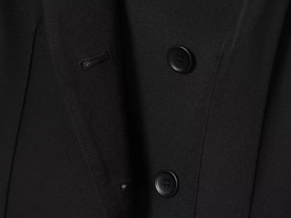 Three-dimensional cut high collar slim suit jacket & matching casual trousers