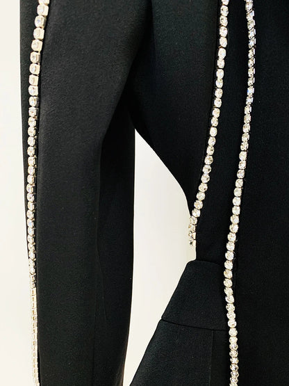 Single Button Hollow Out Diamonds Beaded Lapel Blazer Flare Pants Set