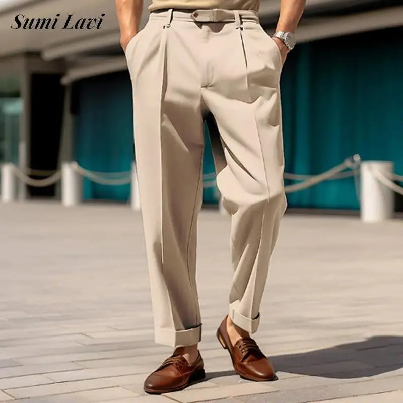 Pure Color Casual High Waist Business Pants Office Male Formal