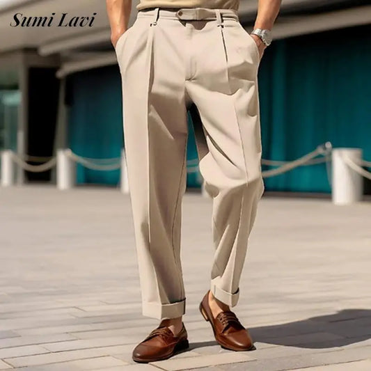 Pure Color Casual High Waist Business Pants Office Male Formal