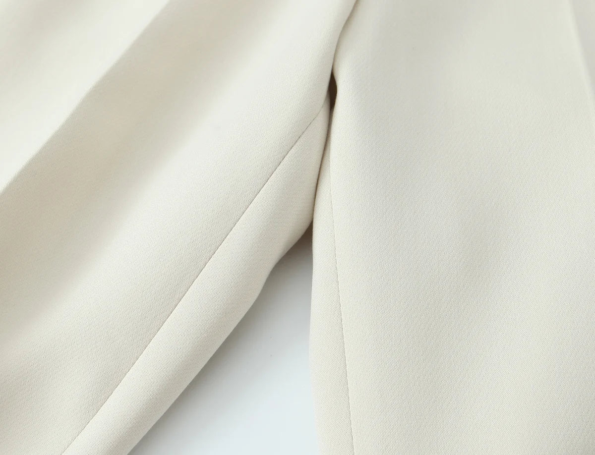 Beige Pants Set O-Neck Blazer  Tailored Jacket