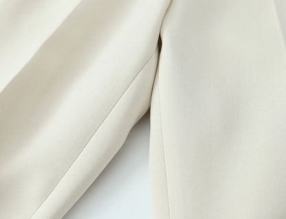 Beige Pants Set O-Neck Blazer  Tailored Jacket