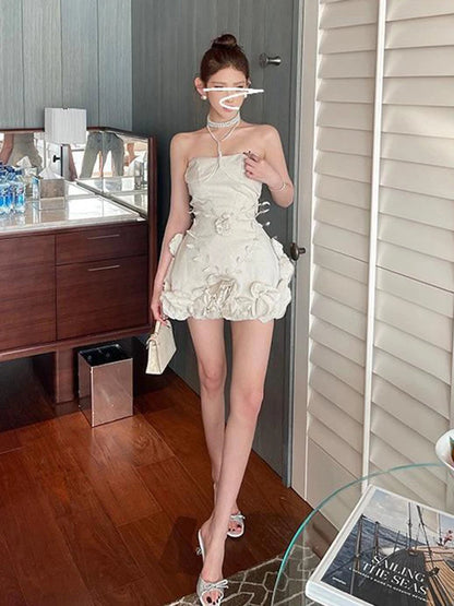 Light Luxury 3D Flowers Wrapped Chest Dress