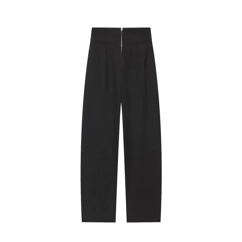 Three-dimensional cut high collar slim suit jacket & matching casual trousers