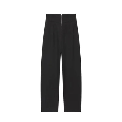 Three-dimensional cut high collar slim suit jacket & matching casual trousers