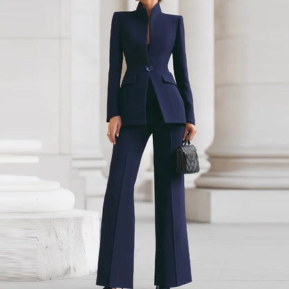 Elegant Long Sleeved Blazer+Pants Suit Set