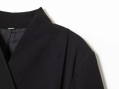 Three-dimensional cut high collar slim suit jacket & matching casual trousers