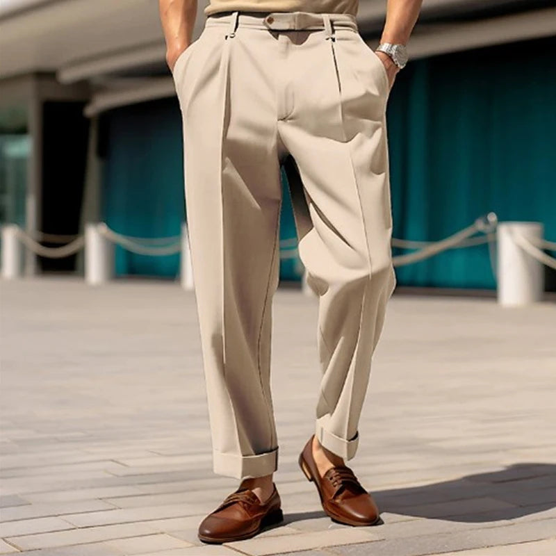 Pure Color Casual High Waist Business Pants Office Male Formal