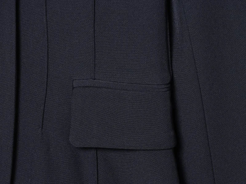 Three-dimensional cut high collar slim suit jacket & matching casual trousers