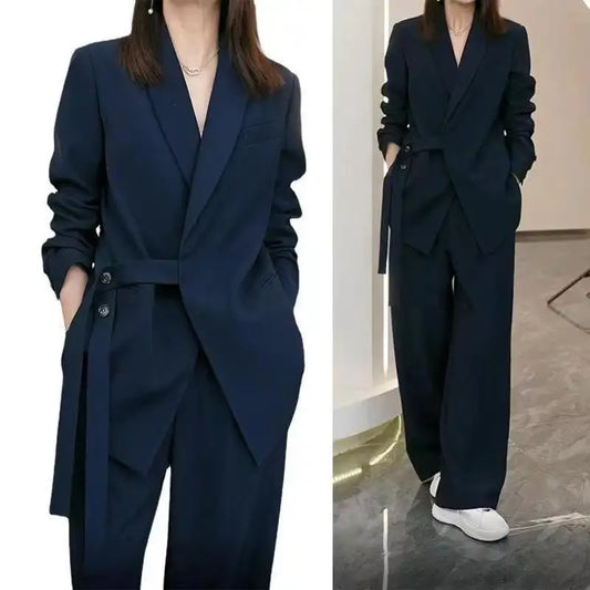 Elegant Loose Blazers Wide Leg Pants Two Piece Tailored Set