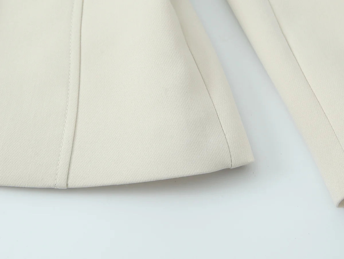 Beige Pants Set O-Neck Blazer  Tailored Jacket