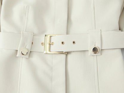 Beige Pants Set O-Neck Blazer  Tailored Jacket